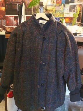 Women’s Dark Gray Plaid Wool Blend Coat
